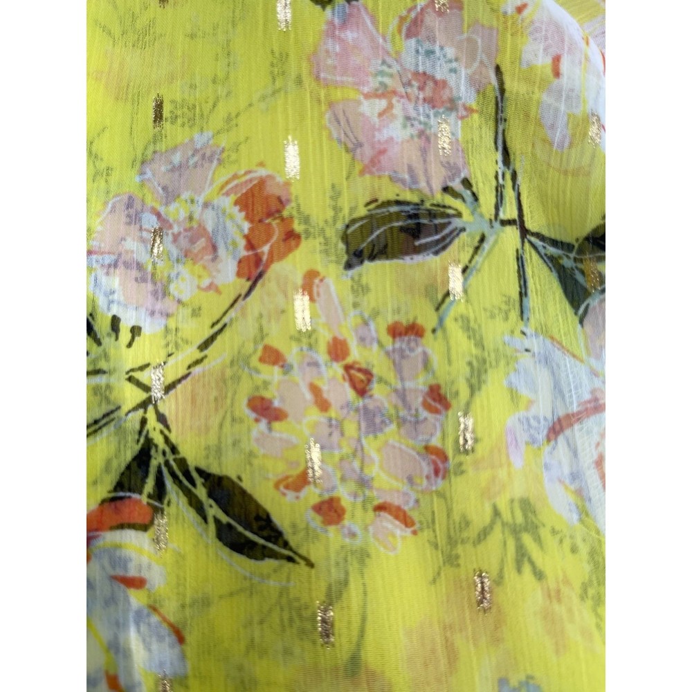 Fig & Flower neon green flowered sheer long sleeve blouse size Small - Picture 8 of 8